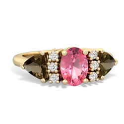 Lab Pink Sapphire Antique Style Three Stone 14K Yellow Gold ring R2186