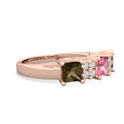 Lab Pink Sapphire Three Stone Diamond Cluster 14K Rose Gold ring R2592