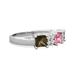 Lab Pink Sapphire Three Stone Diamond Cluster 14K White Gold ring R2592