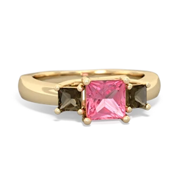 Lab Pink Sapphire Three Stone Trellis 14K Yellow Gold ring R4015