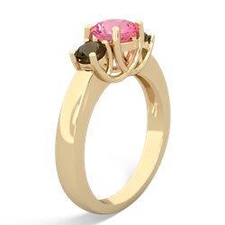 Lab Pink Sapphire Three Stone Round Trellis 14K Yellow Gold ring R4018