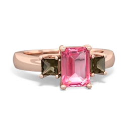 Lab Pink Sapphire Three Stone Emerald-Cut Trellis 14K Rose Gold ring R4021