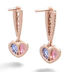 Lab Pink Sapphire Filligree Heart 14K Rose Gold earrings E5070