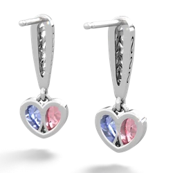 Lab Pink Sapphire Filligree Heart 14K White Gold earrings E5070