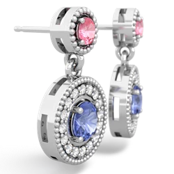 Lab Pink Sapphire Halo Dangle 14K White Gold earrings E5319