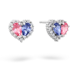 Lab Pink Sapphire Halo 14K White Gold earrings E7008