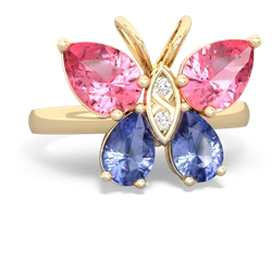 Lab Pink Sapphire Butterfly 14K Yellow Gold ring R2215