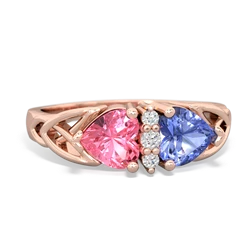 Lab Pink Sapphire Celtic Knot Double Heart 14K Rose Gold ring R5040