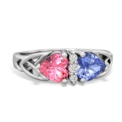 Lab Pink Sapphire Celtic Knot Double Heart 14K White Gold ring R5040