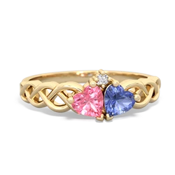 Lab Pink Sapphire Heart To Heart Braid 14K Yellow Gold ring R5870