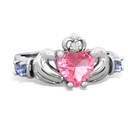 Lab Pink Sapphire Claddagh Keepsake 14K White Gold ring R5245