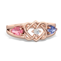 Lab Pink Sapphire Hearts Intertwined 14K Rose Gold ring R5880