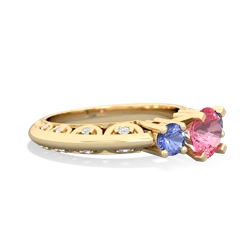 Lab Pink Sapphire Art Deco Eternal Embrace Engagement 14K Yellow Gold ring C2003