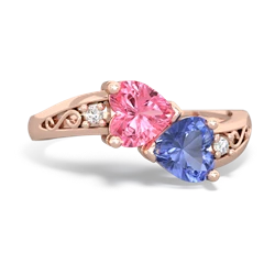 Lab Pink Sapphire Snuggling Hearts 14K Rose Gold ring R2178