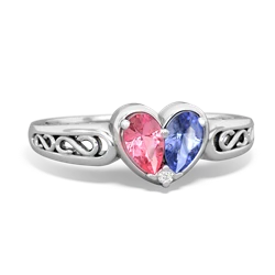 Lab Pink Sapphire Filligree 'One Heart' 14K White Gold ring R5070