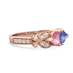 Lab Pink Sapphire Diamond Butterflies 14K Rose Gold ring R5601