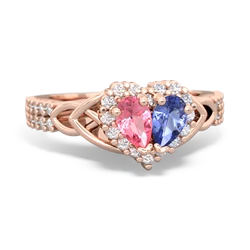 Lab Pink Sapphire Celtic Knot Two Hearts As One 14K Rose Gold ring R2644HRT