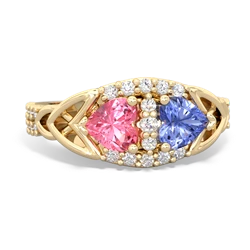 Lab Pink Sapphire Sparkling Celtic Knot 14K Yellow Gold ring R2645