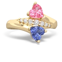 Lab Pink Sapphire Heart To Heart 14K Yellow Gold ring R2064