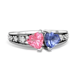 Lab Pink Sapphire Heart To Heart 14K White Gold ring R3342