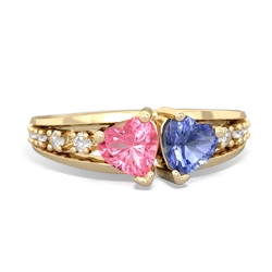 Lab Pink Sapphire Heart To Heart 14K Yellow Gold ring R3342