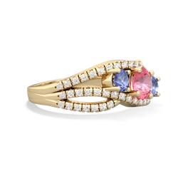 Lab Pink Sapphire Three Stone Aurora 14K Yellow Gold ring R3080