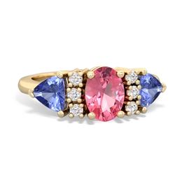 Lab Pink Sapphire Antique Style Three Stone 14K Yellow Gold ring R2186