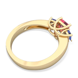 Lab Pink Sapphire Three Stone Trellis 14K Yellow Gold ring R4015