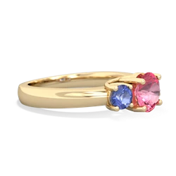 Lab Pink Sapphire Three Stone Round Trellis 14K Yellow Gold ring R4018