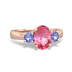 Lab Pink Sapphire Three Stone Oval Trellis 14K Rose Gold ring R4024