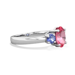 Lab Pink Sapphire Three Stone Oval Trellis 14K White Gold ring R4024