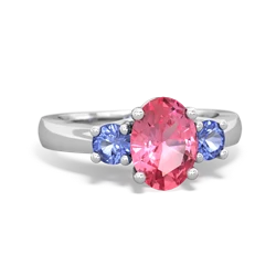 Lab Pink Sapphire Three Stone Oval Trellis 14K White Gold ring R4024