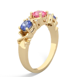 Lab Pink Sapphire Hugs And Kisses 14K Yellow Gold ring R5016