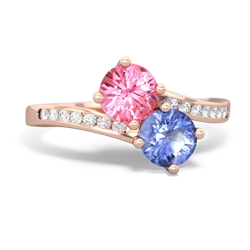 Lab Pink Sapphire Channel Set Two Stone 14K Rose Gold ring R5303