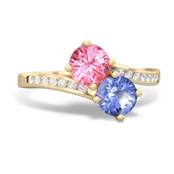 Lab Pink Sapphire Channel Set Two Stone 14K Yellow Gold ring R5303