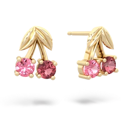 Lab Pink Sapphire Sweet Cherries 14K Yellow Gold earrings E7001