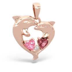 Lab Pink Sapphire Dolphin Heart 14K Rose Gold pendant P5820