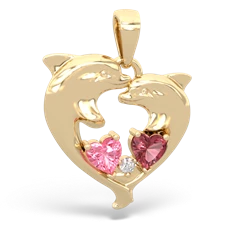 Lab Pink Sapphire Dolphin Heart 14K Yellow Gold pendant P5820