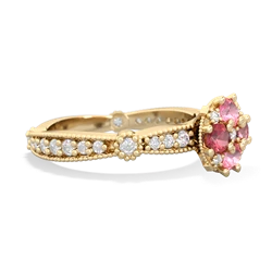 Lab Pink Sapphire Sparkling Tiara Cluster 14K Yellow Gold ring R26293RD