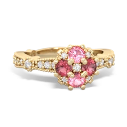 Lab Pink Sapphire Sparkling Tiara Cluster 14K Yellow Gold ring R26293RD