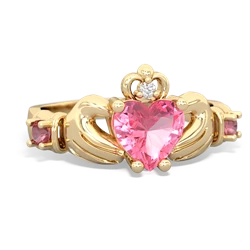 Lab Pink Sapphire Claddagh Keepsake 14K Yellow Gold ring R5245