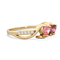 Lab Pink Sapphire Side By Side 14K Yellow Gold ring R3090