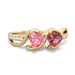 Lab Pink Sapphire Side By Side 14K Yellow Gold ring R3090