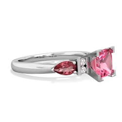 Lab Pink Sapphire 6Mm Princess Eternal Embrace Engagement 14K White Gold ring C2002