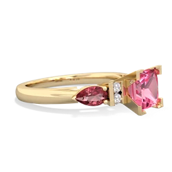 Lab Pink Sapphire 6Mm Princess Eternal Embrace Engagement 14K Yellow Gold ring C2002