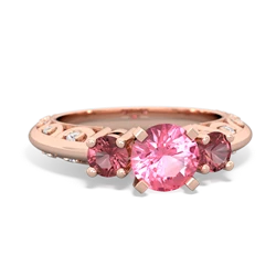 Lab Pink Sapphire Art Deco Eternal Embrace Engagement 14K Rose Gold ring C2003