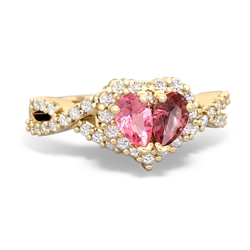 Lab Pink Sapphire Diamond Twist 'One Heart' 14K Yellow Gold ring R2640HRT