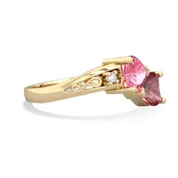 Lab Pink Sapphire Snuggling Hearts 14K Yellow Gold ring R2178