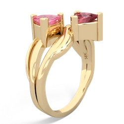 Lab Pink Sapphire Split Band Swirl 14K Yellow Gold ring R2341