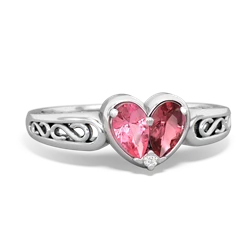 Lab Pink Sapphire Filligree 'One Heart' 14K White Gold ring R5070